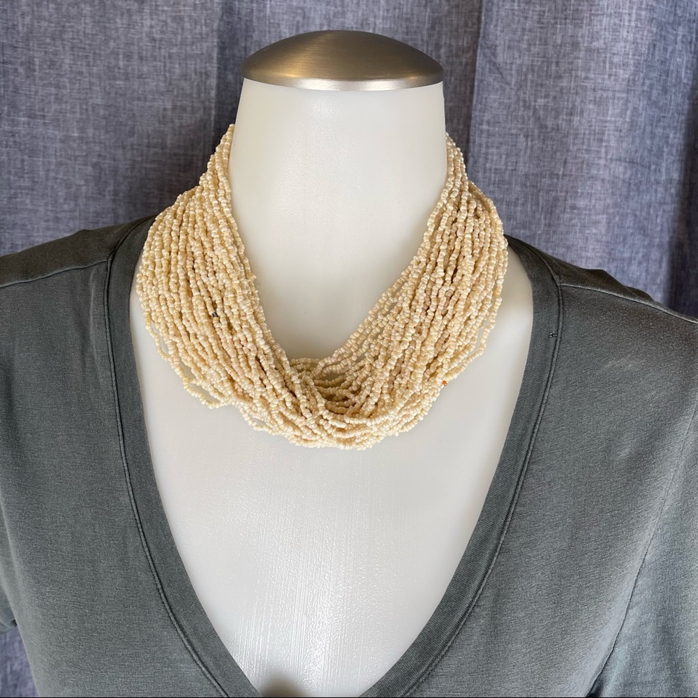 BOUTIQUE Cream Multi Strand Glass Seed Bead Woven Statement Necklace 42 Strands - Picture 2 of 13